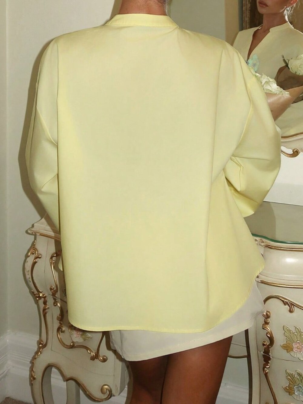 Yellow Casual Women's Crochet Floral Button Down Long Sleeve Woven Shirt - Picture 2 of 6